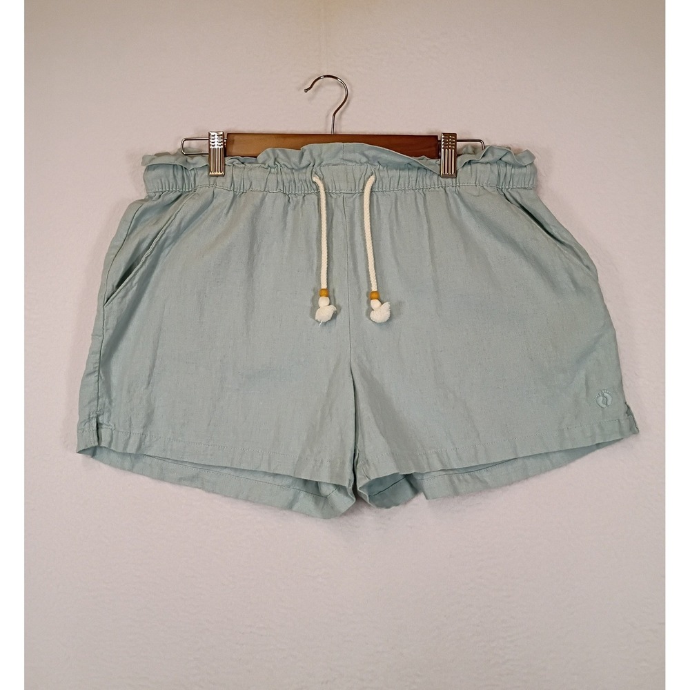 Beachy Coastal Hang Ten Womens Medium Blue Paperbag Waist Ruffle Pull On Shorts